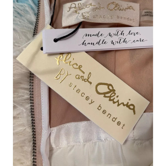 ALICE + OLIVIA XIA SHEER BUSTIER CRYSTAL FEATHERED STRAPLESS MINI DRESS SIZE 12 - Picture 7 of 11